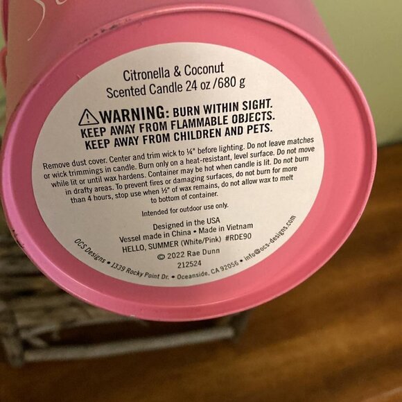 NEW Rae Dunn PINK "HELLO SUMMER" CITRONELLA & COCONUT PATIO CANDLE BUCKET - Picture 4 of 10